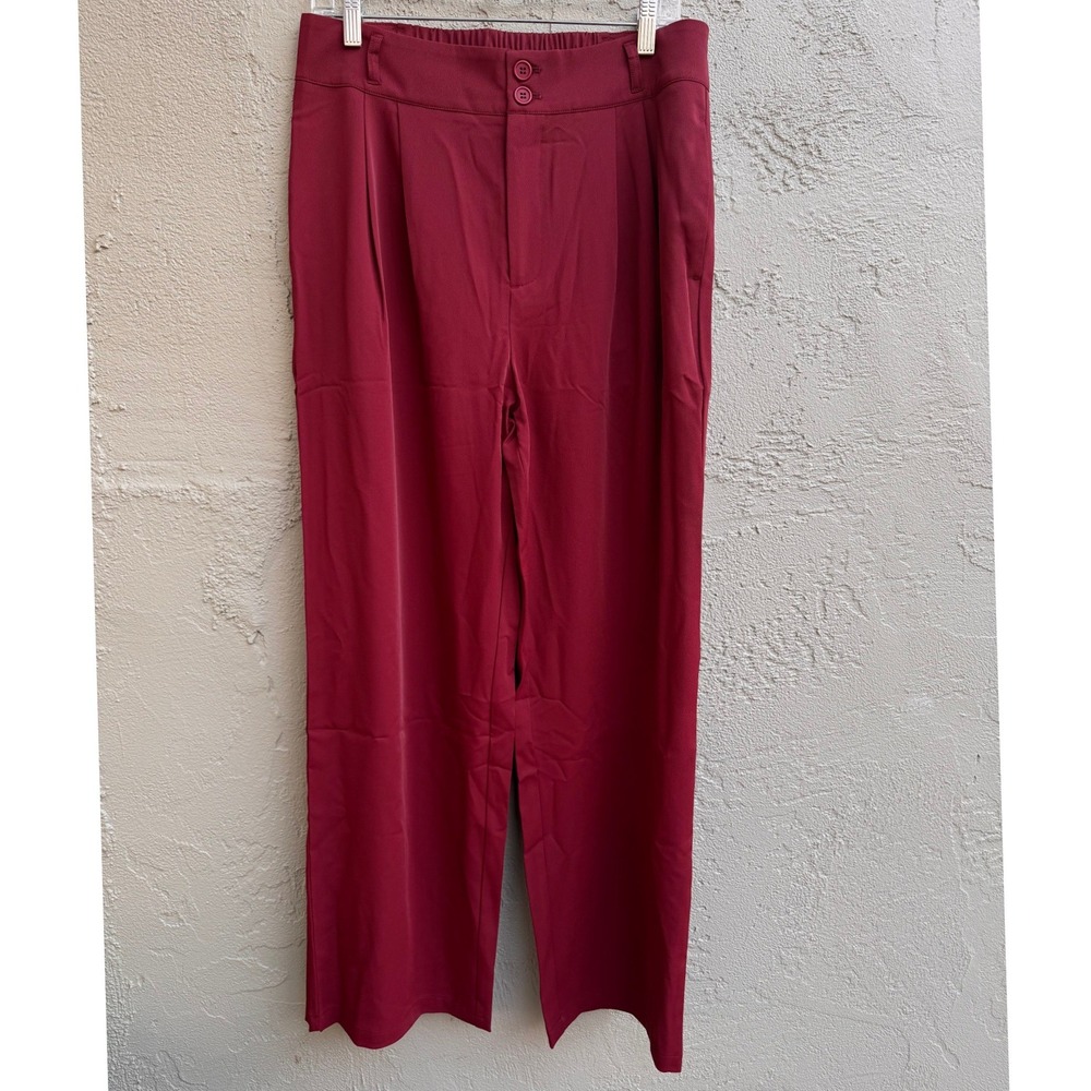 Halara NEW Red Pleated High Waisted Pants LARGE Career Athleisure Minimalist